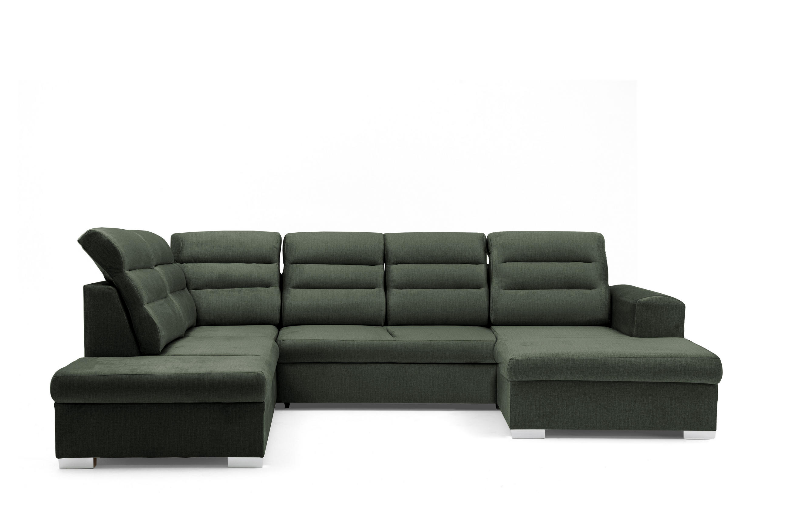 ECKSOFA U-Form CLOUD U Links mit Schlaffunktion 120x252 Velours Dunkelgrün - Dunkelgrün/Silberfarben, Holz/Kunststoff (320/103/202cm) - Muffo