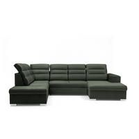ECKSOFA U-Form CLOUD U Links mit Schlaffunktion 120x252 Velours Dunkelgrün - Dunkelgrün/Silberfarben, Holz/Kunststoff (320/103/202cm) - Muffo
