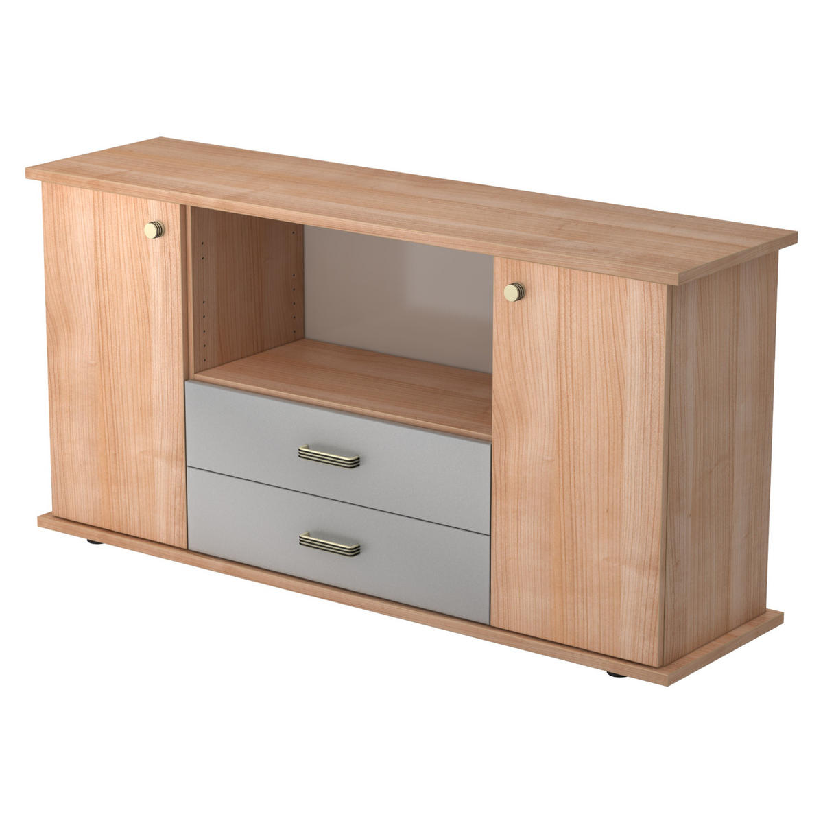 SIDEBOARD mit 2 Schübe & 2 Türen 44,8/166,1/84 cm in Nussbaumfarben Knauf/Streifengriff - Nussbaumfarben, Holzwerkstoff (166.1/84/44.8cm) - bümö