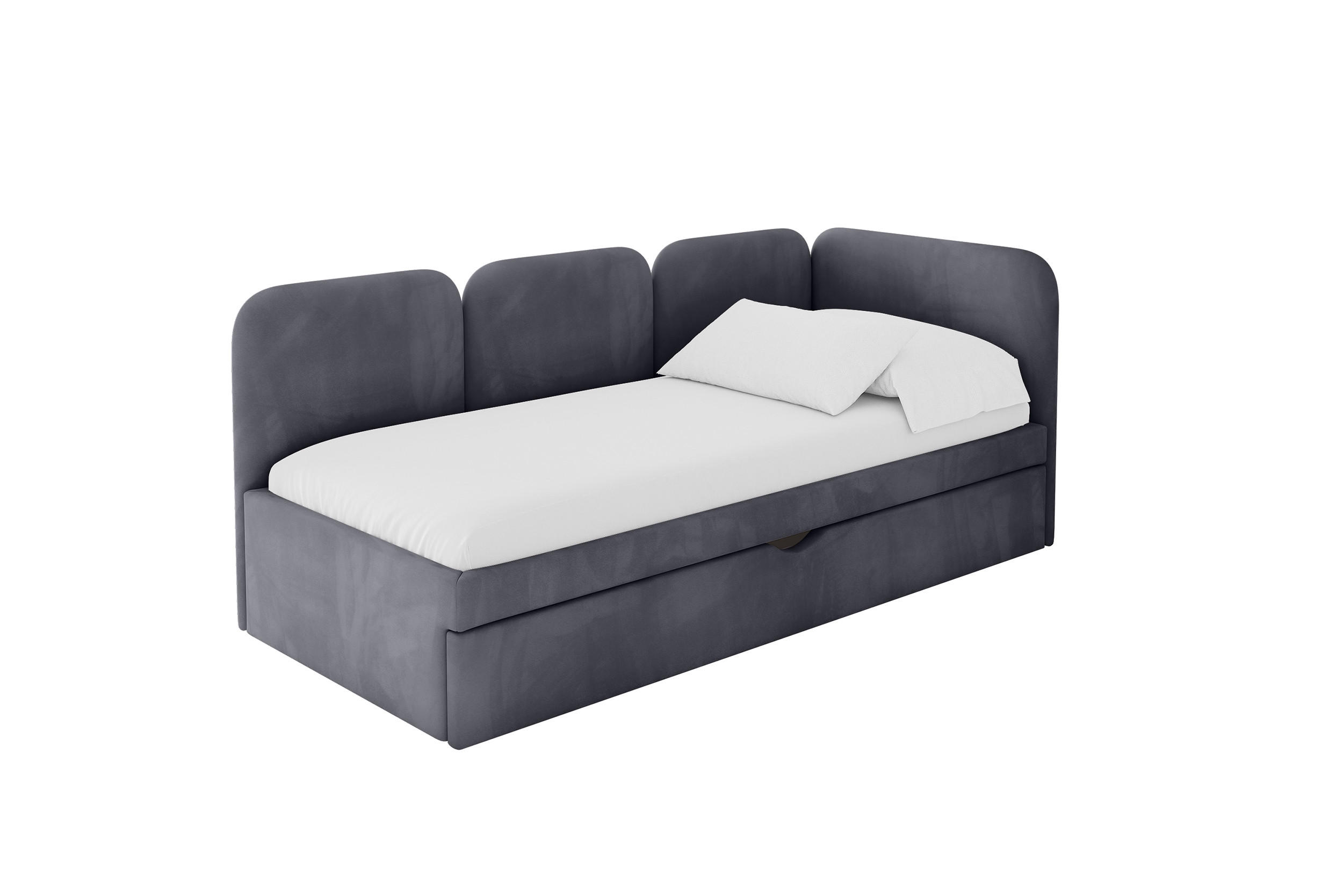 ALTDECOR JEDNOLŮŽKOVÁ POSTEL pro mládež s úložným prostorem a matrací H3/H4, vlevo - ALVY 80x200 tmavě šedá