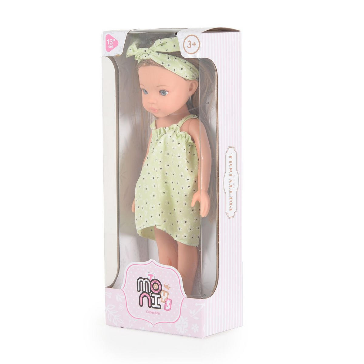 KINDERPUPPE Pretty Doll grün 33 cm, Kleidung, Haare, Schuhe, beweglich, Rollenspiel, ab 3 Jahren - Grün, Kunststoff (11/7/33cm) - Moni