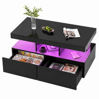 COUCHTISCH mit LED-Beleuchtung und Stauraum, elegantes Design - Schwarz, Holz (104/53/46cm) - Joyfair