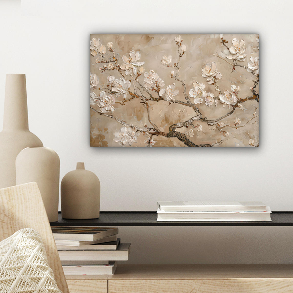 LEINWANDBILD - Blumen - Modern - Beige - Weiß - Blüte - 30x20 - Deko XXL - Beige, Textil (30/20cm) - MuchoWow