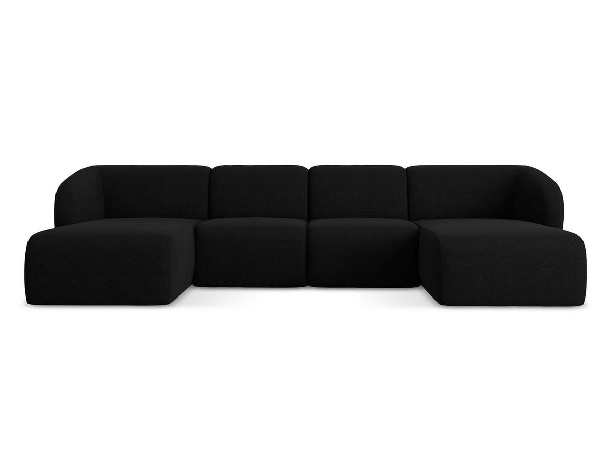 WOHNLANDSCHAFT Bouclé Stoff Schwarz - Schwarz, Holzwerkstoff/Kunststoff (370/74/170cm) - Makamii