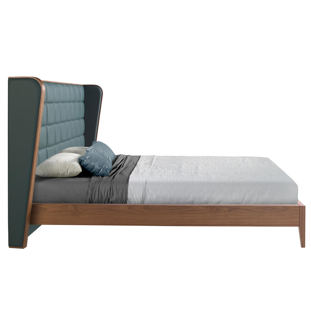 BETT Dunkelgrün Walnuss 206/213/123 cm - Dunkelgrün/Walnussfarben, Leder (180/200cm) - ANGEL CERDA