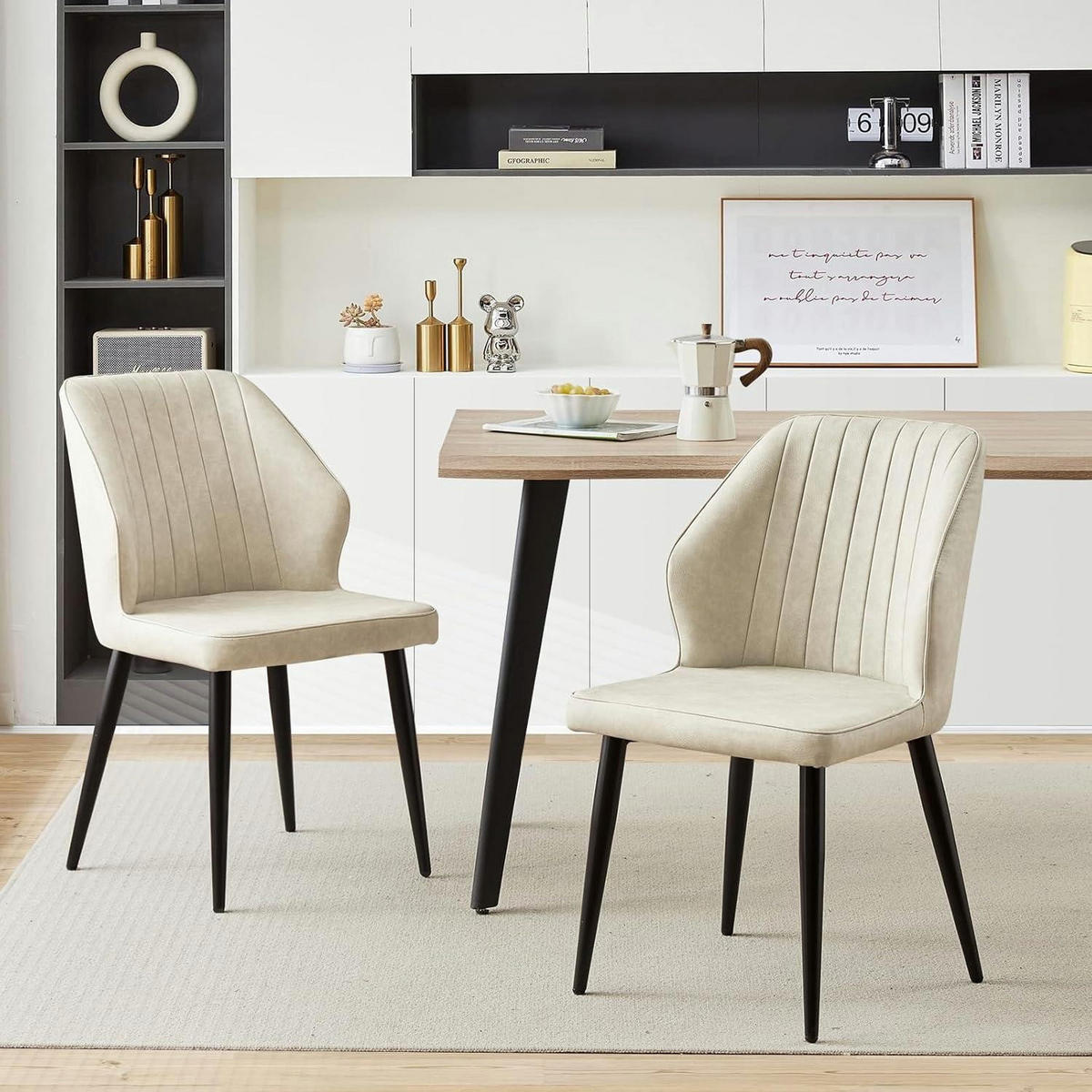 ESSZIMMERSTÜHLE 2er Set Kunstleder Creme Metallbeine - Creme, Kunststoff (46/83.5/45cm)