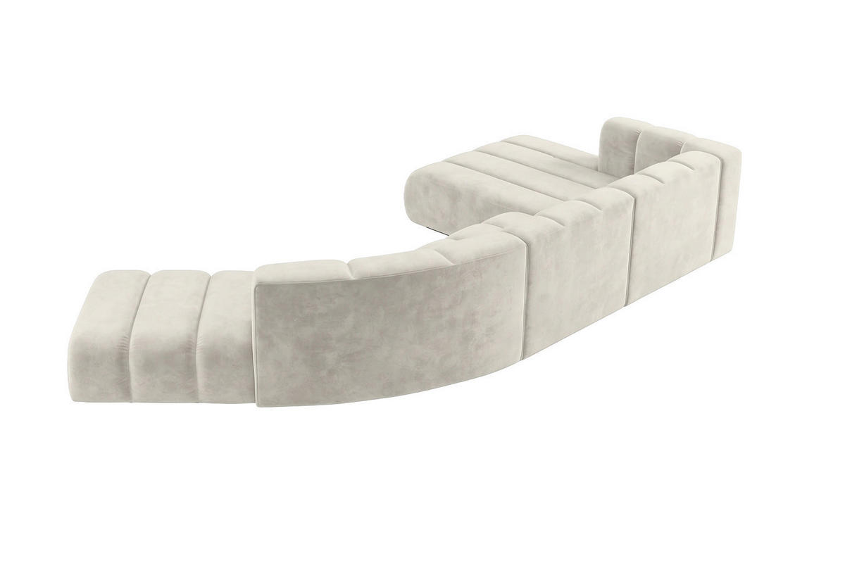 ECKSOFA Modulares In L-Form, Velvet-Stoff Riviera, Ecru, Rechts, GRAND Round - Creme, Holz (445/179cm) - Kaiser Möbel