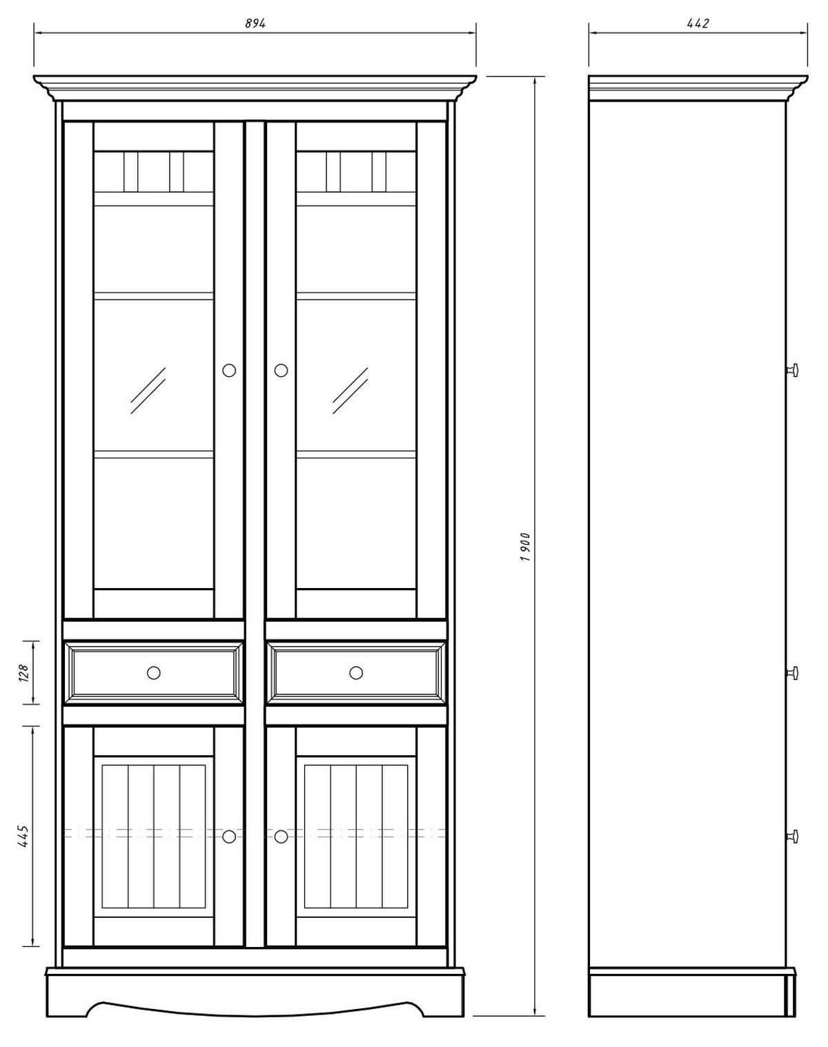 VITRINE Belluno Elegante Kiefer weiß (RAL9010) lackiert 89 / 44 / 190cm - Weiß, Holz/Holzwerkstoff (89/190/44cm) - Feldmann-Wohnen