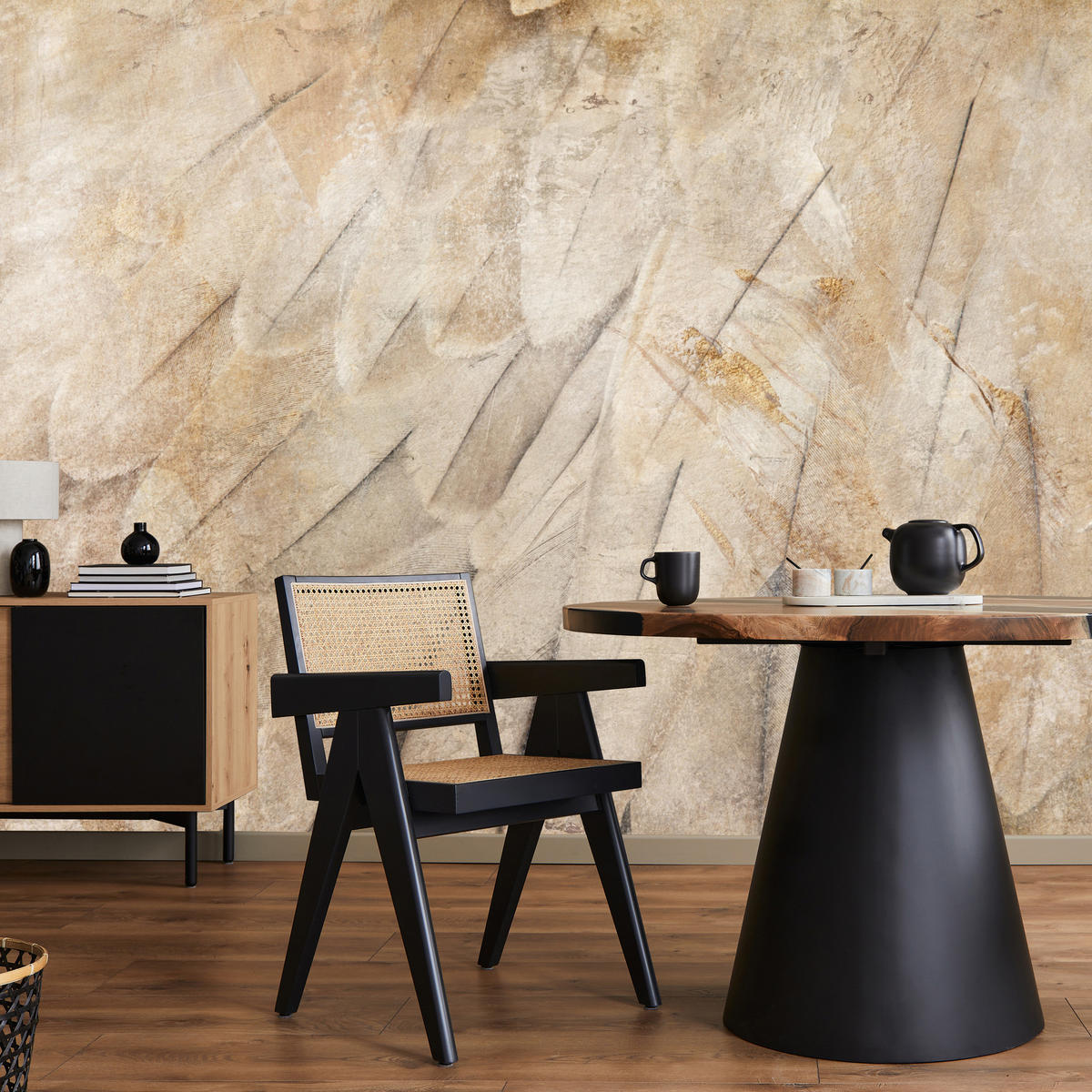 FOTOTAPETE Vogelflügel Beton Retro Stil 450x315 - Beige/Braun, Papier (450/315cm) - Muralo