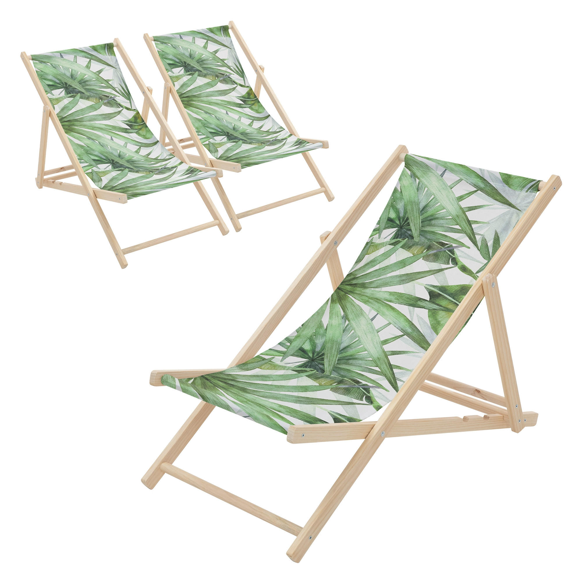LIEGESTUHL 3er-Set Palme Grün-Weiß - Grün, Holz (57.5/83/100cm) - ECD-Germany