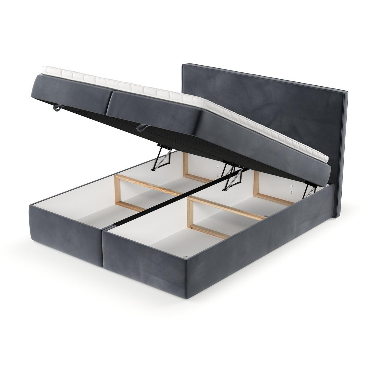 BOXBETT Velma 140/200 cm Dunkelgrau im Kronos Stoff - Dunkelgrau/Schwarz, Holz/Holzwerkstoff (140/200cm) - AltaBeds