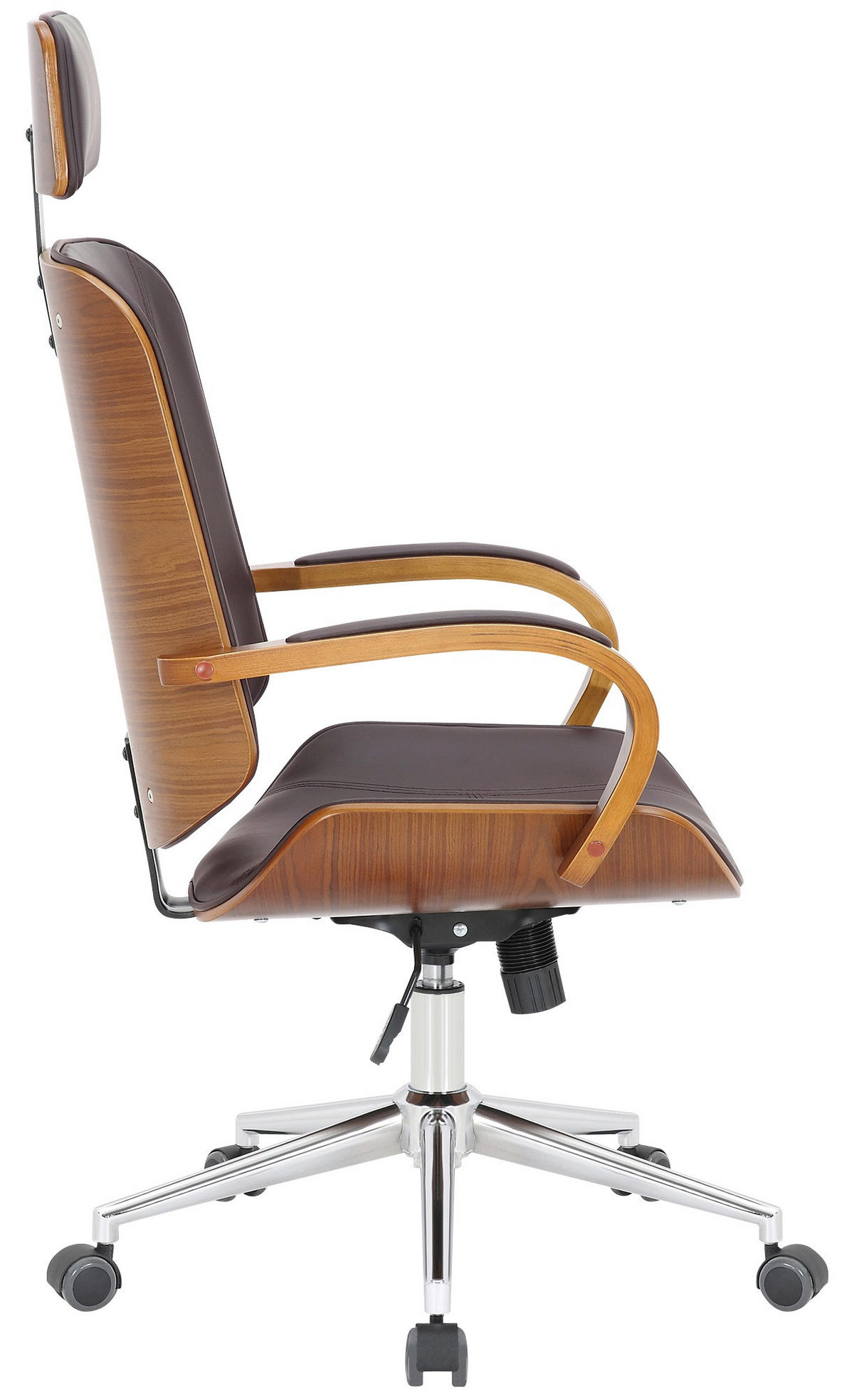 DREHSTUHL Lederlook Walnuss/Braun - Chromfarben/Walnussfarben, Textil/Metall (70/118/70cm) - CLP