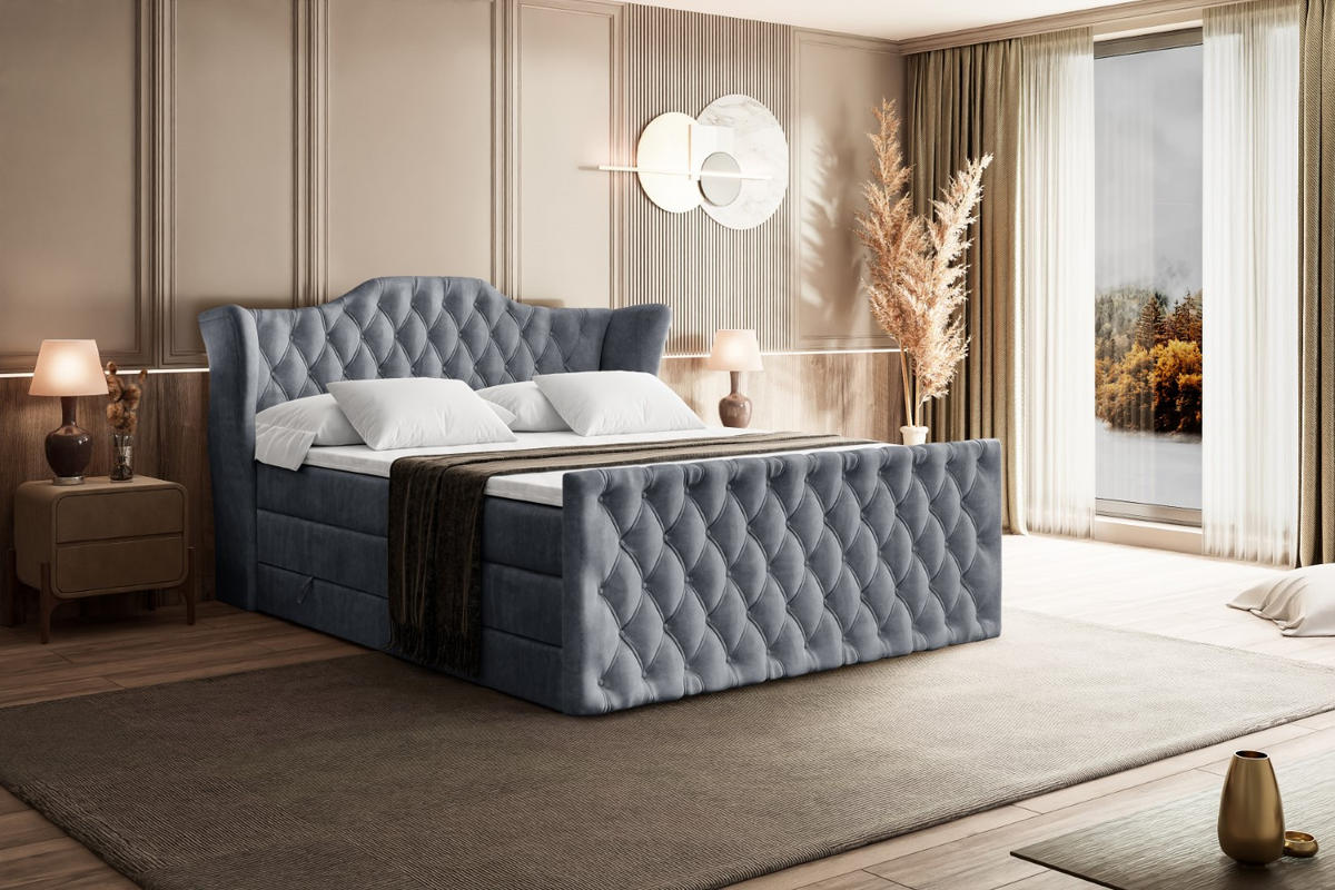 BOXSPRINGBETT VILA-Z KING - 180x200 - H3/H4 - Grau - Grau, Holzwerkstoff (180/200cm) - ALTDECOR