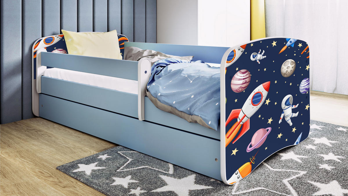 KINDERBETT Kosmos mit Schublade 160/80 90/61/164 - Blau, Holzwerkstoff (80/160cm) - RAUMHIRSCH FURNITURE