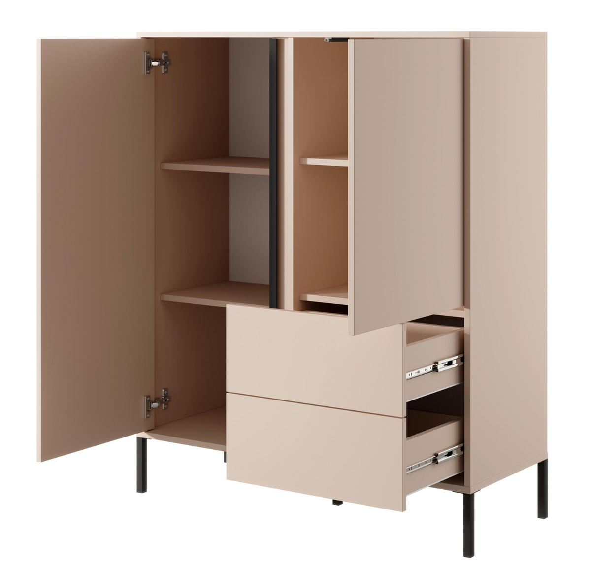 HIGHBOARD Piemontesia 2T 2S Beige 103,3/123,4/39,5 cm – mit Push-to-Open-Funktion - Beige/Schwarz, Holzwerkstoff/Metall (103.3/123.4/39.5cm) - AX Living