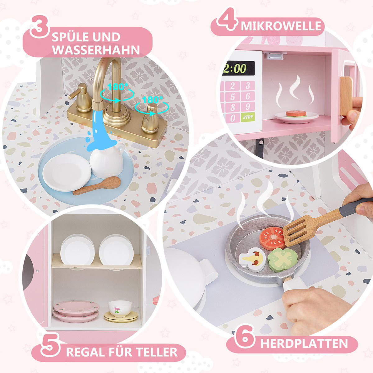 SPIELKÜCHE Rosa - Pink, Holzwerkstoff (106/105/30cm) - COSTWAY