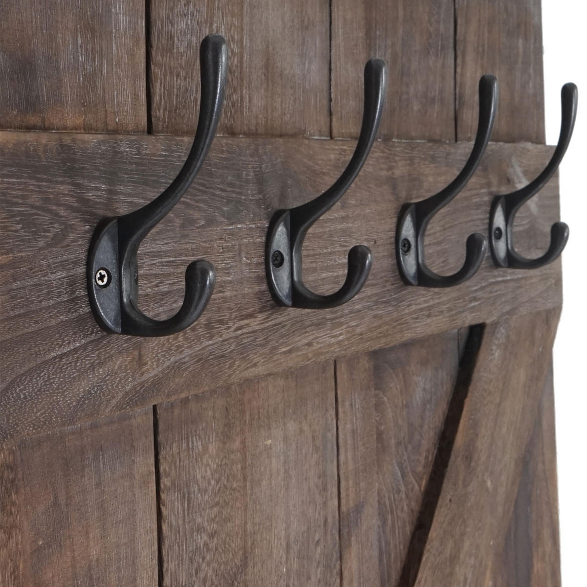 WANDGARDEROBE 91x60x10cm 6 Haken Braun shabby - Braun, Holz (60/91/10cm) - BERLINLODGE