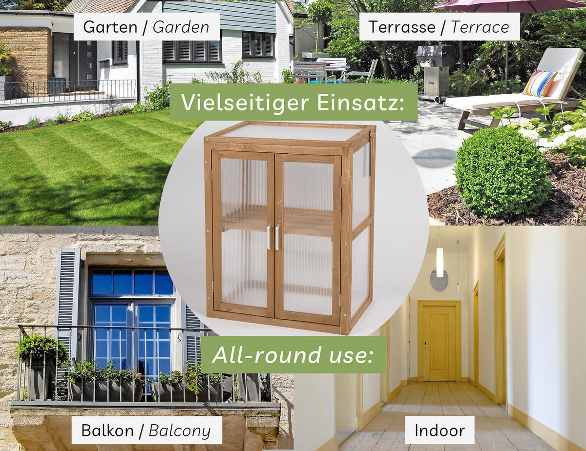 GEWÄCHSHAUS aus Holz für Balkon & Garten, mit Polycarbonat - Braun, Holz (56/76/43cm) - needs&wants