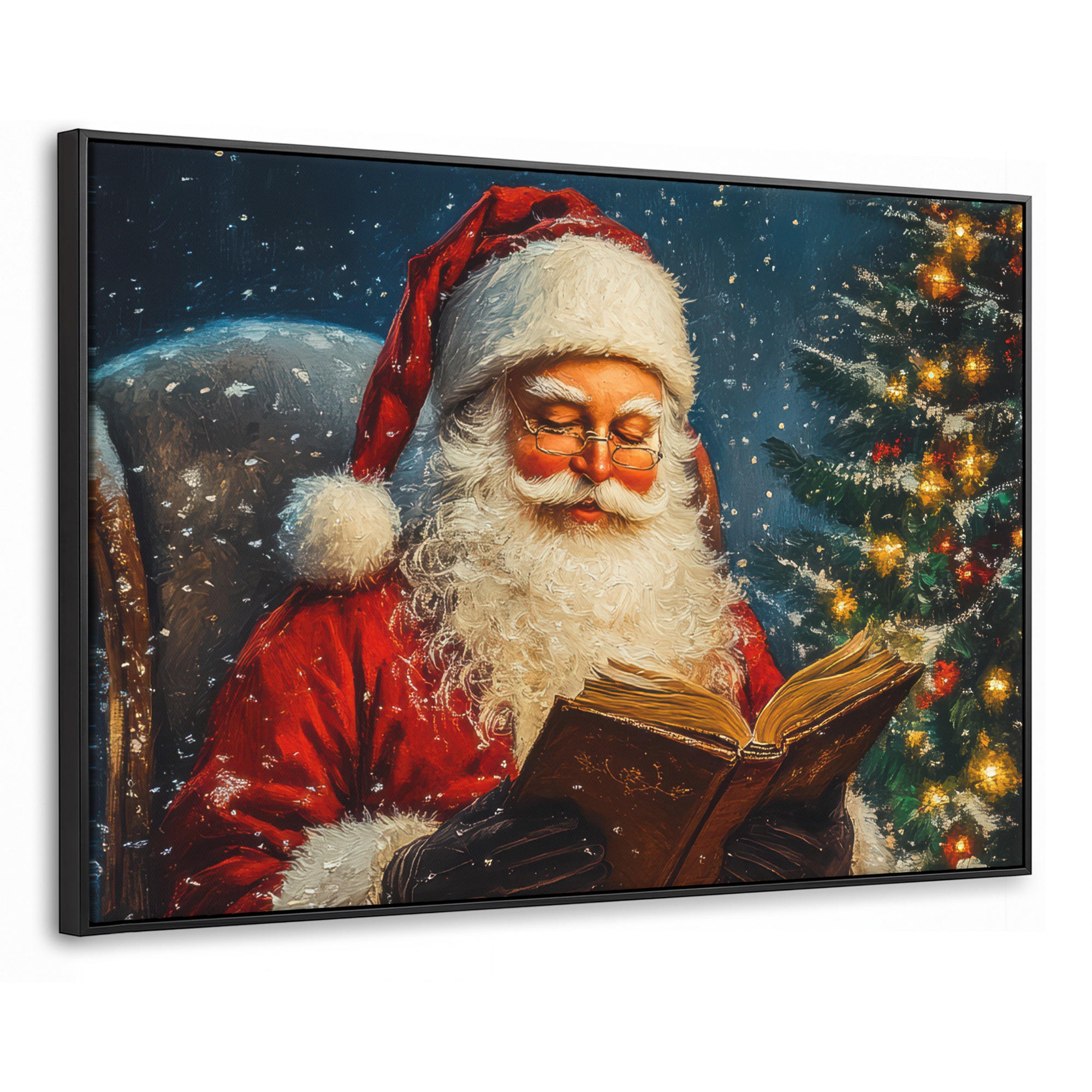 LEINWAND Bilder mit Rahmen - Weihnachtsmann - Weihnachten - Winter - Weihnachtsbaum - 150x100 - Bordeaux, Textil (150/100cm) - MuchoWow