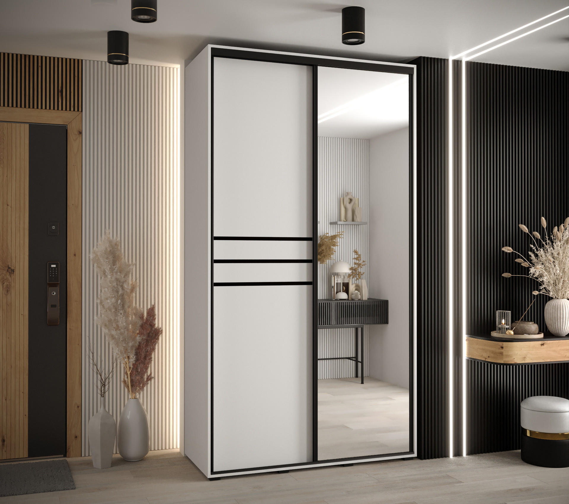 SCHWEBETÜRENSCHRANK 235,2/140/60 2-türig - Schwarz/Weiß, Holz/Metall (140/235/60cm) - Abiks Möbel