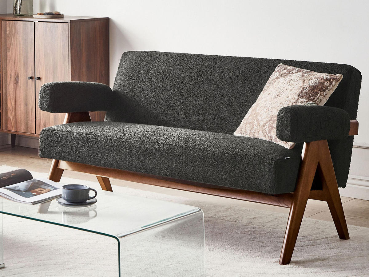 2-SITZER-SOFA Bouclé Schwarz/Dunkelbraun Tamre - Schwarz, Textil (148/79/78cm) - Beliani