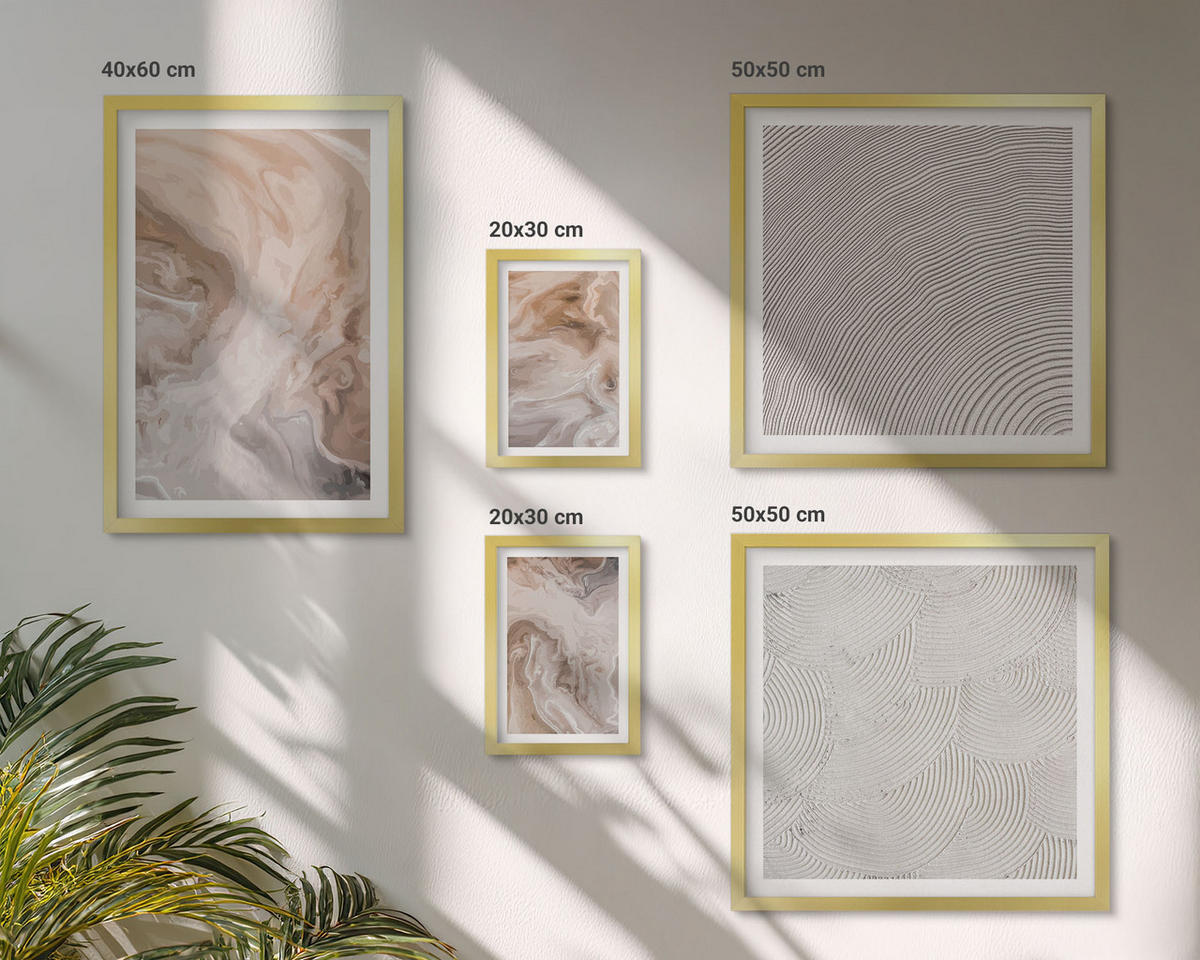 BILDER SET 5er Set - 50x50 cm & 20x30 cm & 40x60 cm Goldrahmen - Marmorstein-Texturmuster - Goldfarben, Kunststoff (40/60cm) - TULUP