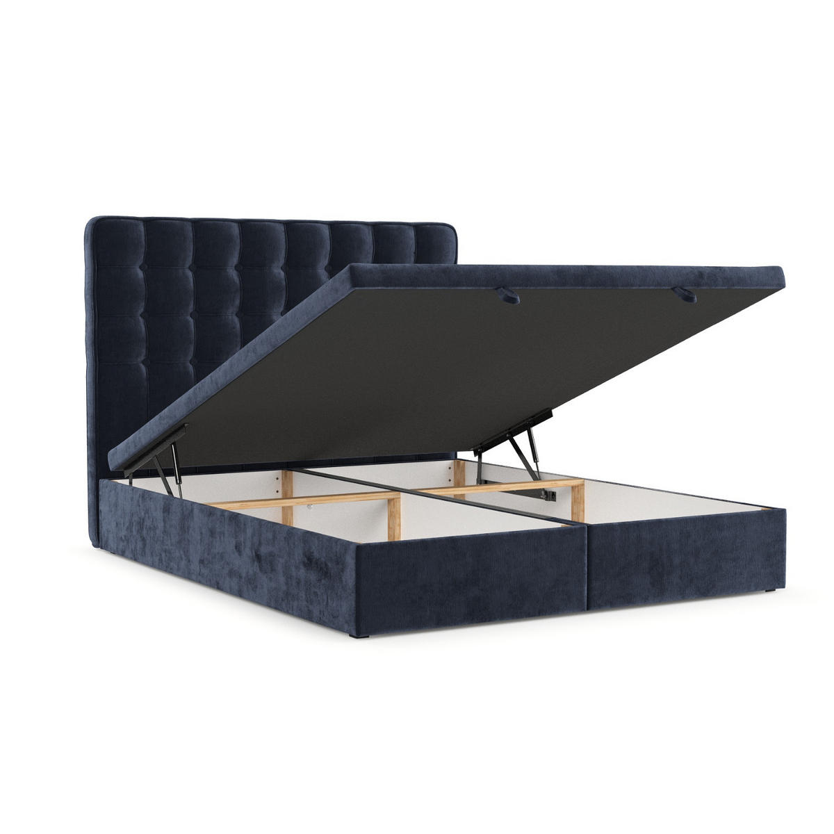 POLSTERBETT Celestia mit Stauraum 140/200 cm Marineblau im Lotta Stoff - Schwarz/Dunkelblau, Holz/Holzwerkstoff (140/200cm) - AltaBeds