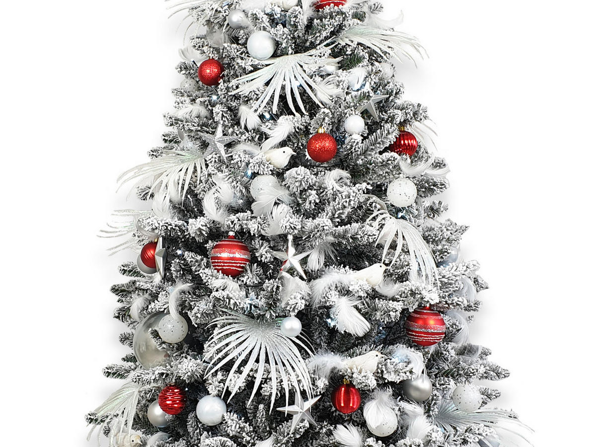 LAALU WEIHNACHTSBAUM geschmückt künstlich mit 133 Stk Kugeln POLAR RED 180 cm mit Metallständer - Rot/Silberfarben, Kunststoff (180cm) - LAALU