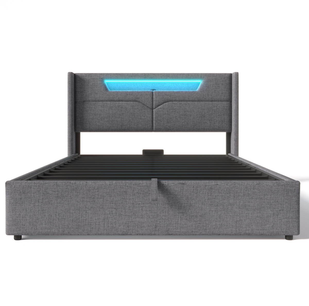 POLSTERBETT 160/200 cm aus Leinen mit LED-Beleuchtung USB-C und Stauraum Grau - Grau, Textil (160/200cm) - Modenvie