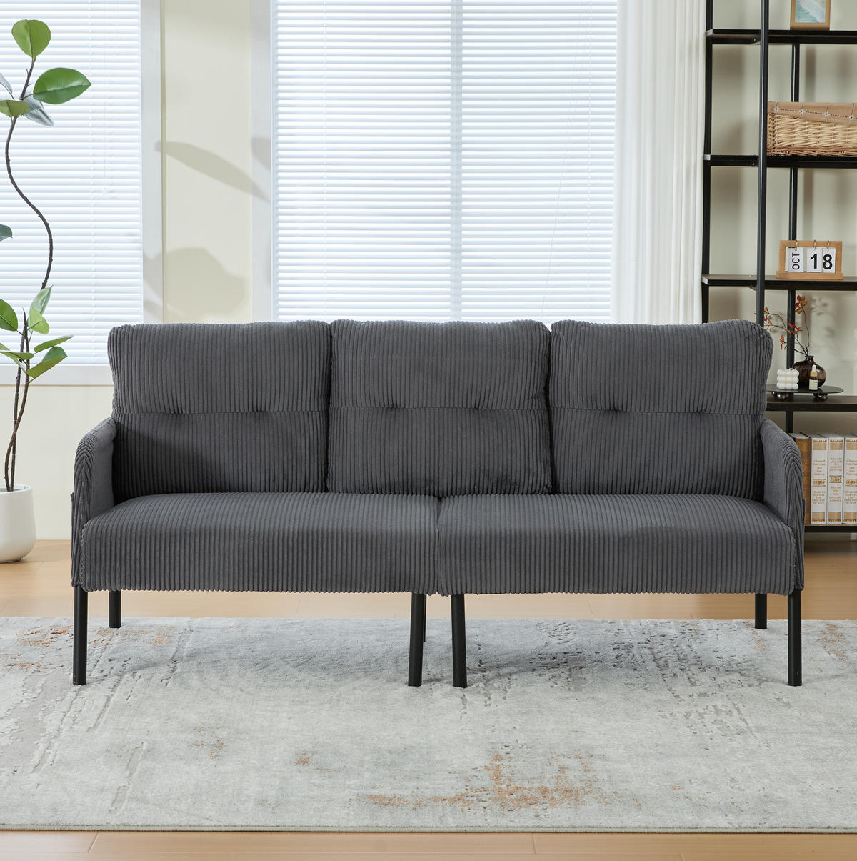 SOFA Dreisitzer mit Seitentasche 171 x 72 x 80 cm Cord Gray - Grau, Kunststoff (171/80/72cm) - Meubliv