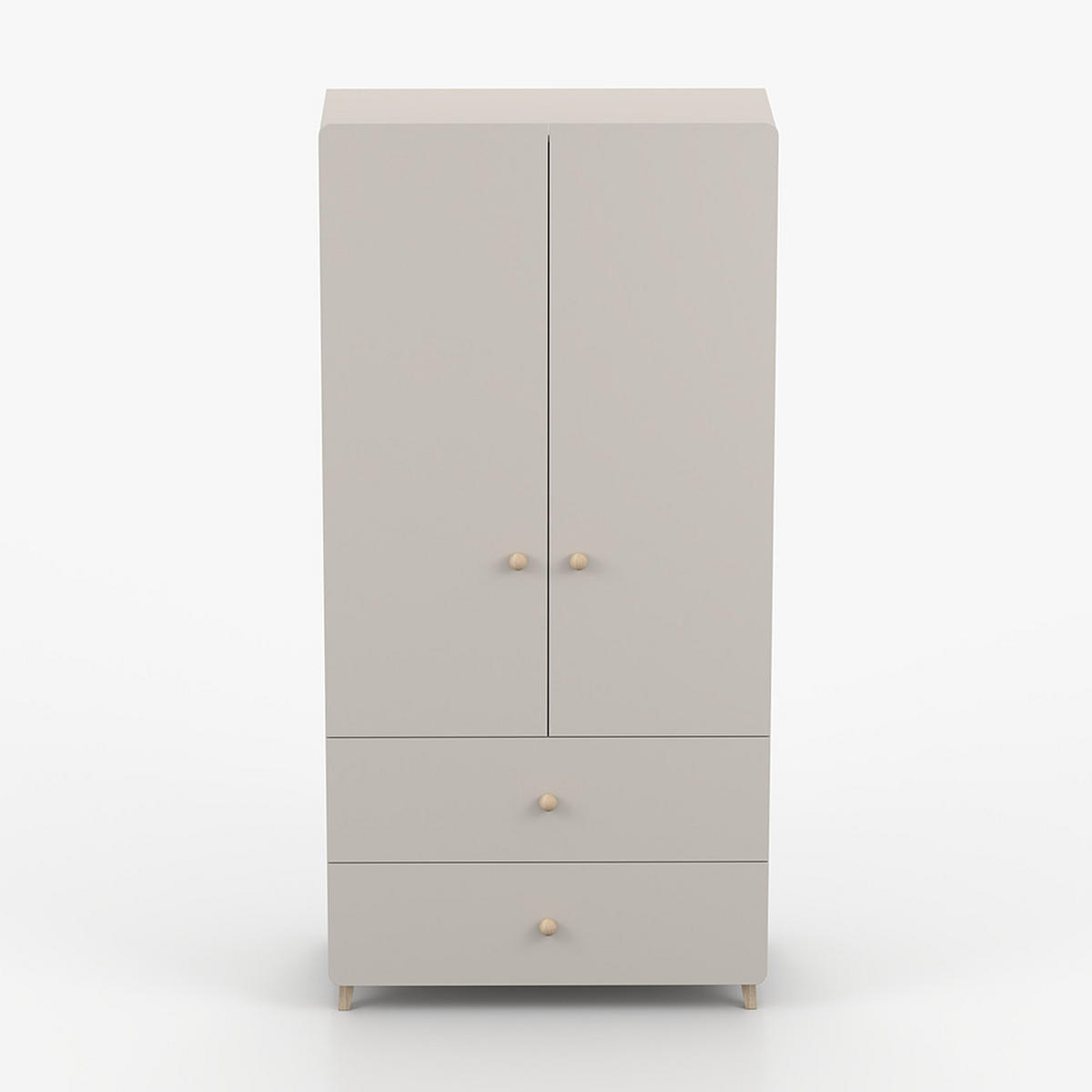 DREHTÜRENSCHRANK MARIO 2D 90 cm Kaschmir/Kaschmir, 2-türig, zwei Schubladen, Holzgriffe - Kaschmir/Eukalyptusholzfarben, Holz/Holzwerkstoff (90/204/50cm) - imoebel24