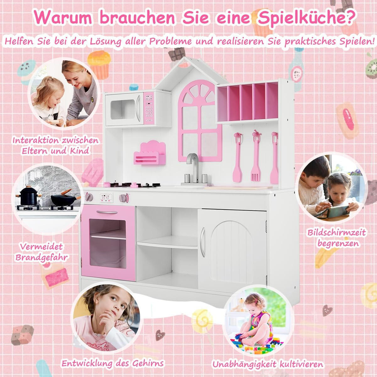 DETSKÁ KUCHYNKA Hračka kuchynka InkL Biela - biela, drevo (32/109/106.5cm) - COSTWAY