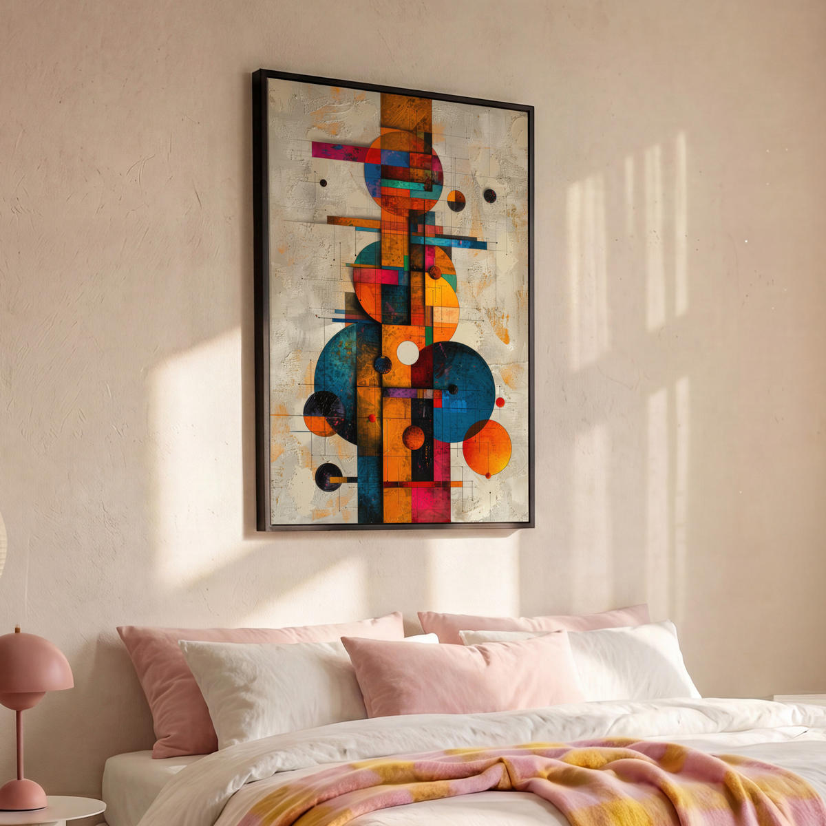 LEINWAND Bilder mit Rahmen - Vintage - Moderne Kunst - Orange - Geometrische Formen - 100x150 - Multicolor, Textil (100/150cm) - MuchoWow