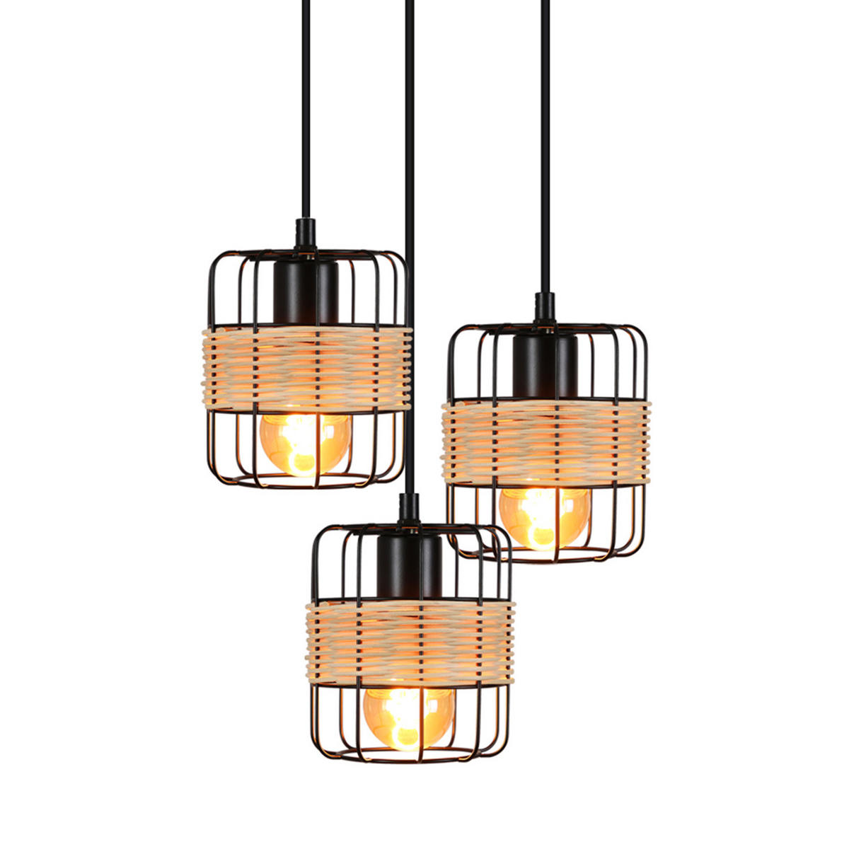 HÄNGELEUCHTE Rattan 25/25/135 cm - Schwarz, Metall (25/25/135cm) - Nettlife
