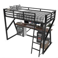 HOCHBETT aus Metall 90x200 cm Schwarz mit LED-Beleuchtung, Schreibtisch, Geländer und Leiter - Schwarz, Metall (90/200cm) - Modfu