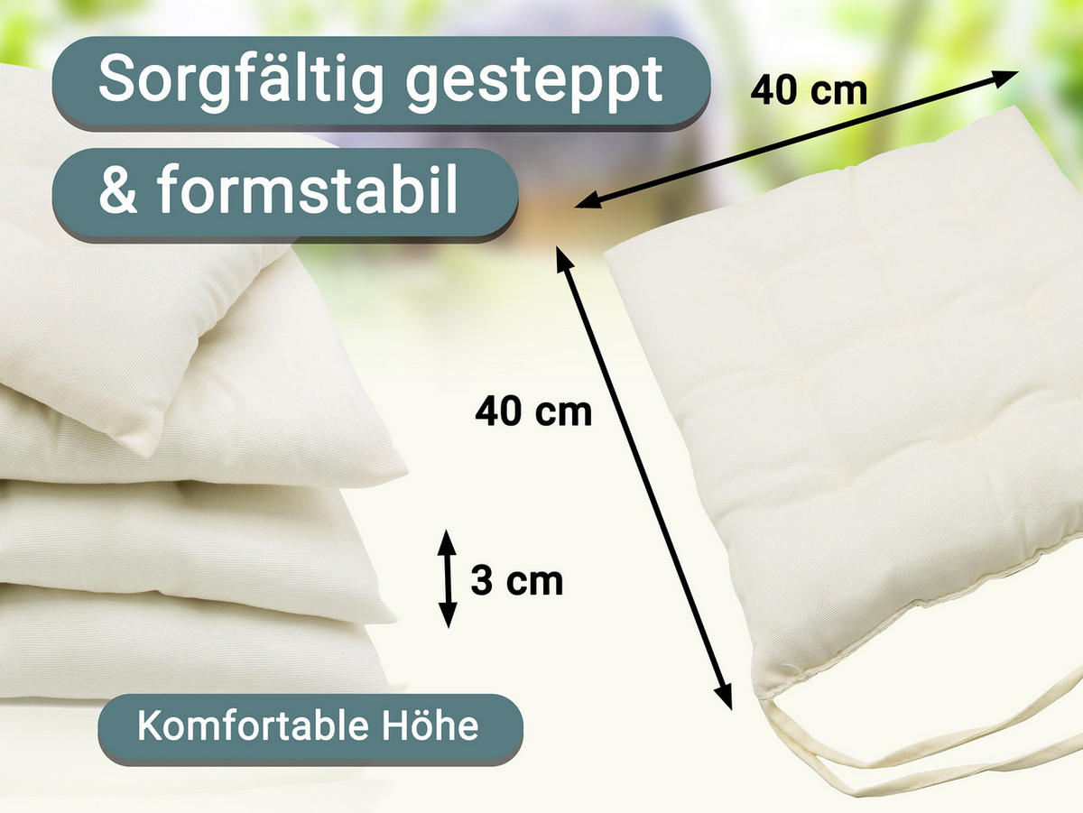 STUHLKISSEN, 4er-Set, 40x40 cm, 100% Polyester, Weiß - Creme, Textil (40/40/3cm) - Zollner
