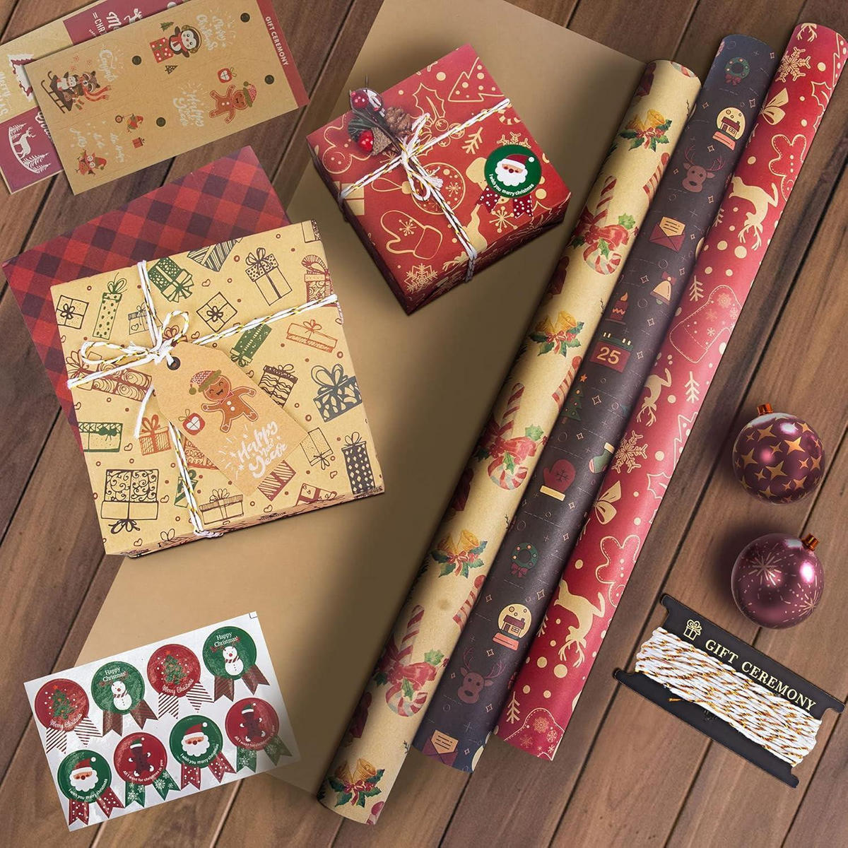 GESCHENKPAPIER Set 10 Blatt mit Anhänger und Aufkleber 70 x 50 cm - Multicolor, Papier (50/0.1/70cm)