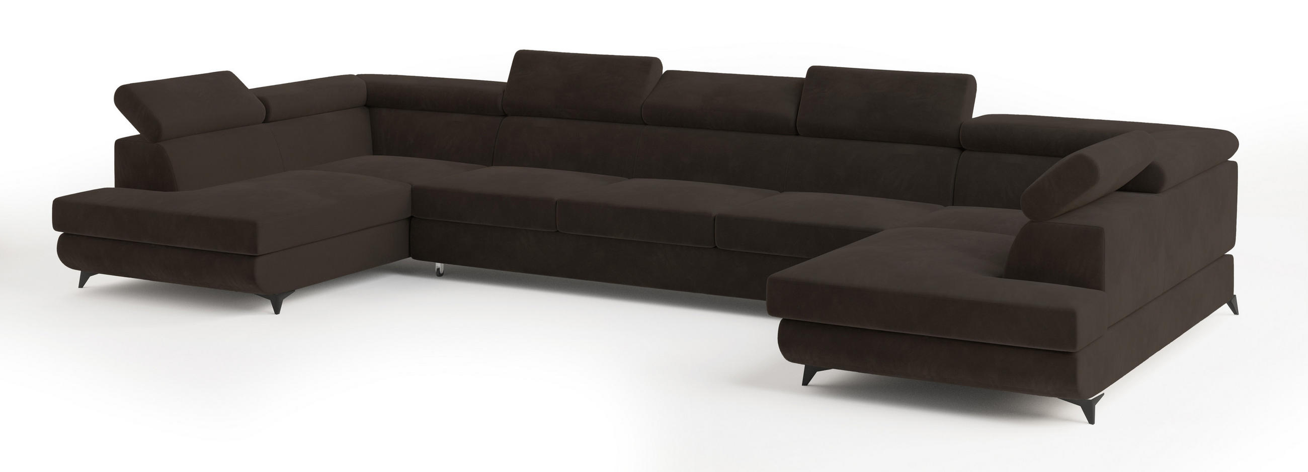 WOHNLANDSCHAFT URMANO Braun Velours-Stoff mit Schlaffunktion - Braun, Holz (395/89/190cm) - MASSENO