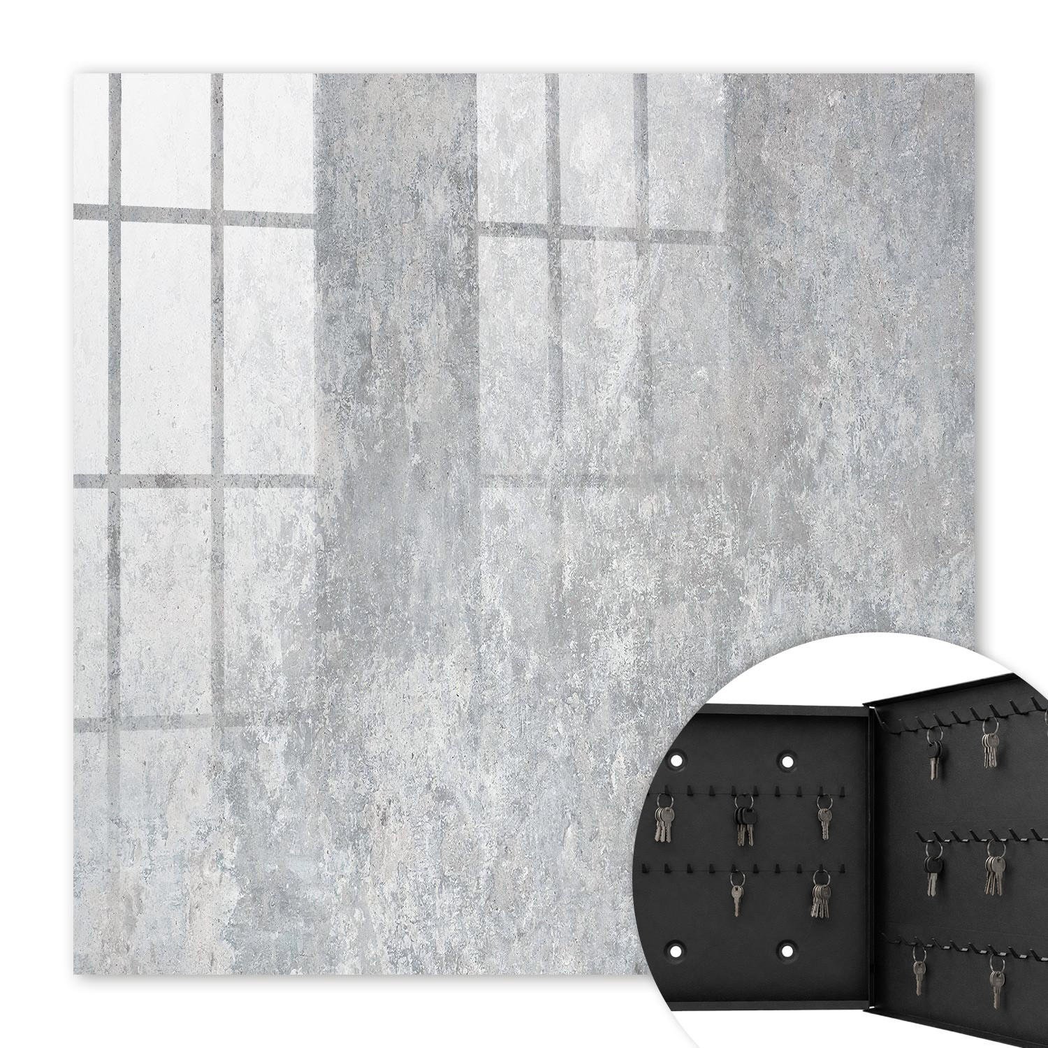 SCHLÜSSELBOX Schwarz 30x30 cm- Türöffnung nach rechts - Betonmuster - Grau, Metall (30/30/5cm) - TULUP