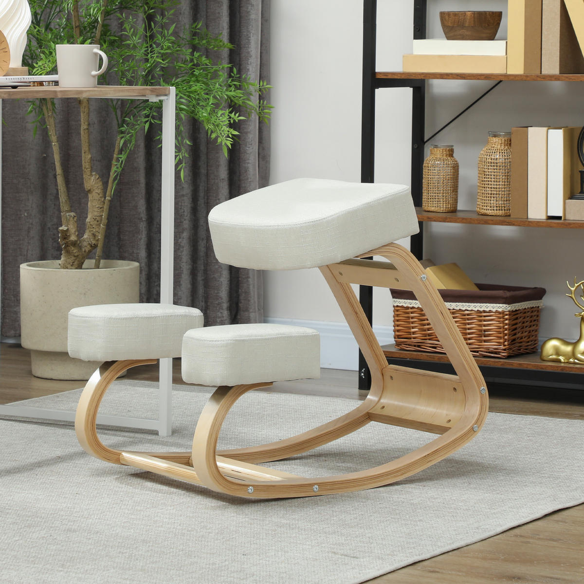 KNIESTUHL Birke Polyester Cremeweiß - Creme, Holz (51/58/69cm) - Vinsetto