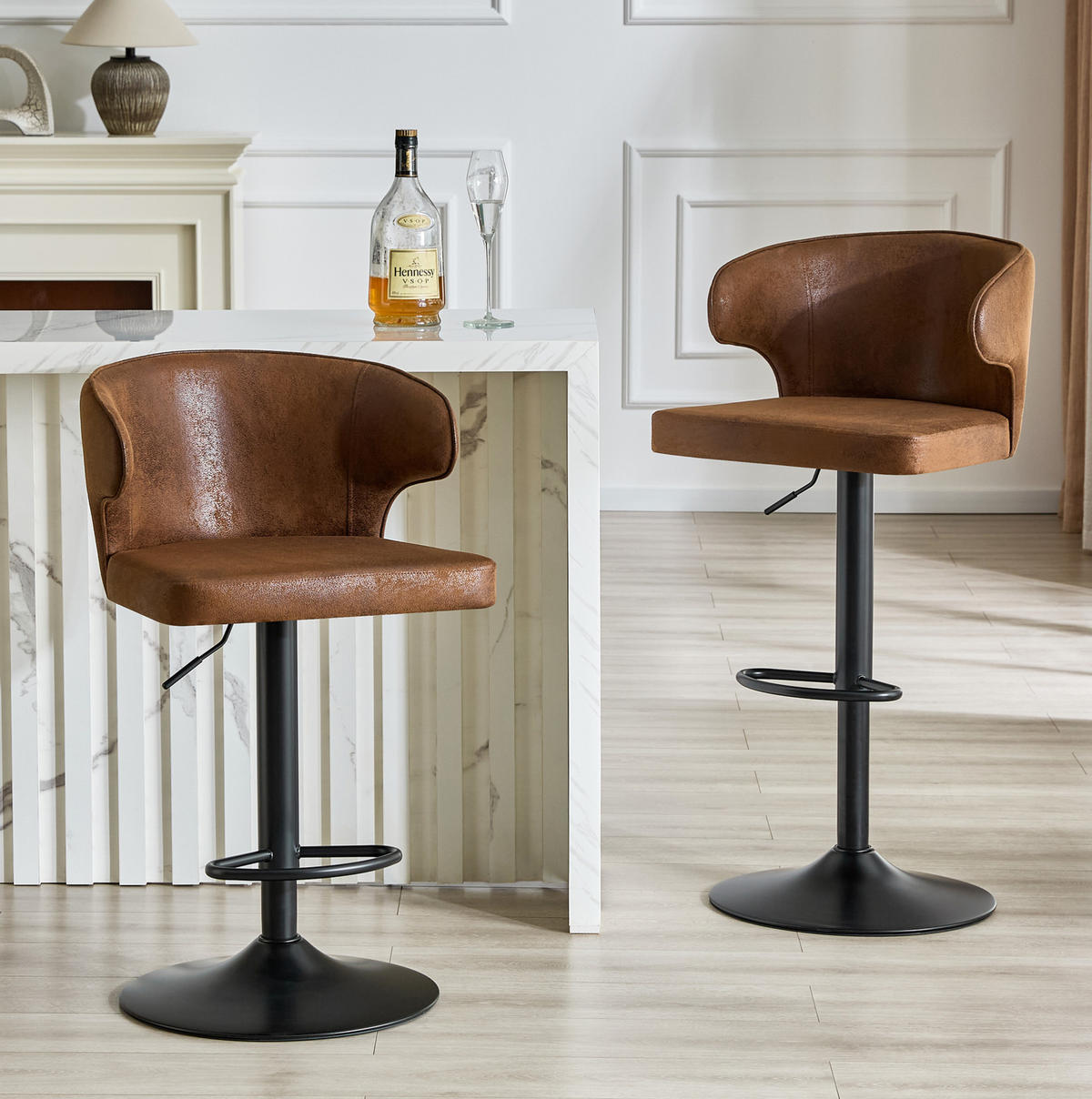 BARHOCKER mit Lehne, höhenverstellbar, 360° drehbar, Braun - Braun, Textil (45/110/49.7cm) - MIVRAY