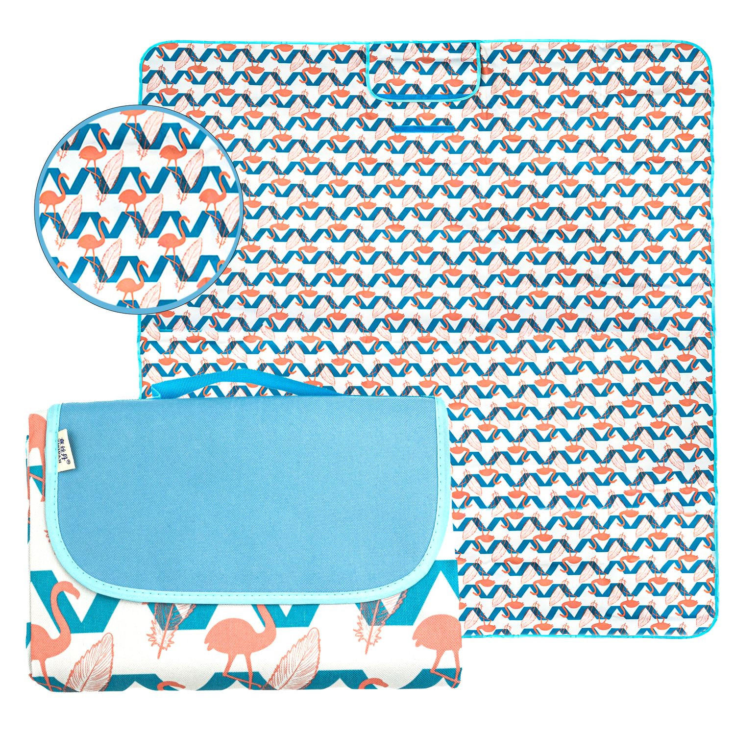 PICKNICKDECKE im Flamingo Design - Blau, Kunststoff (145/199cm)