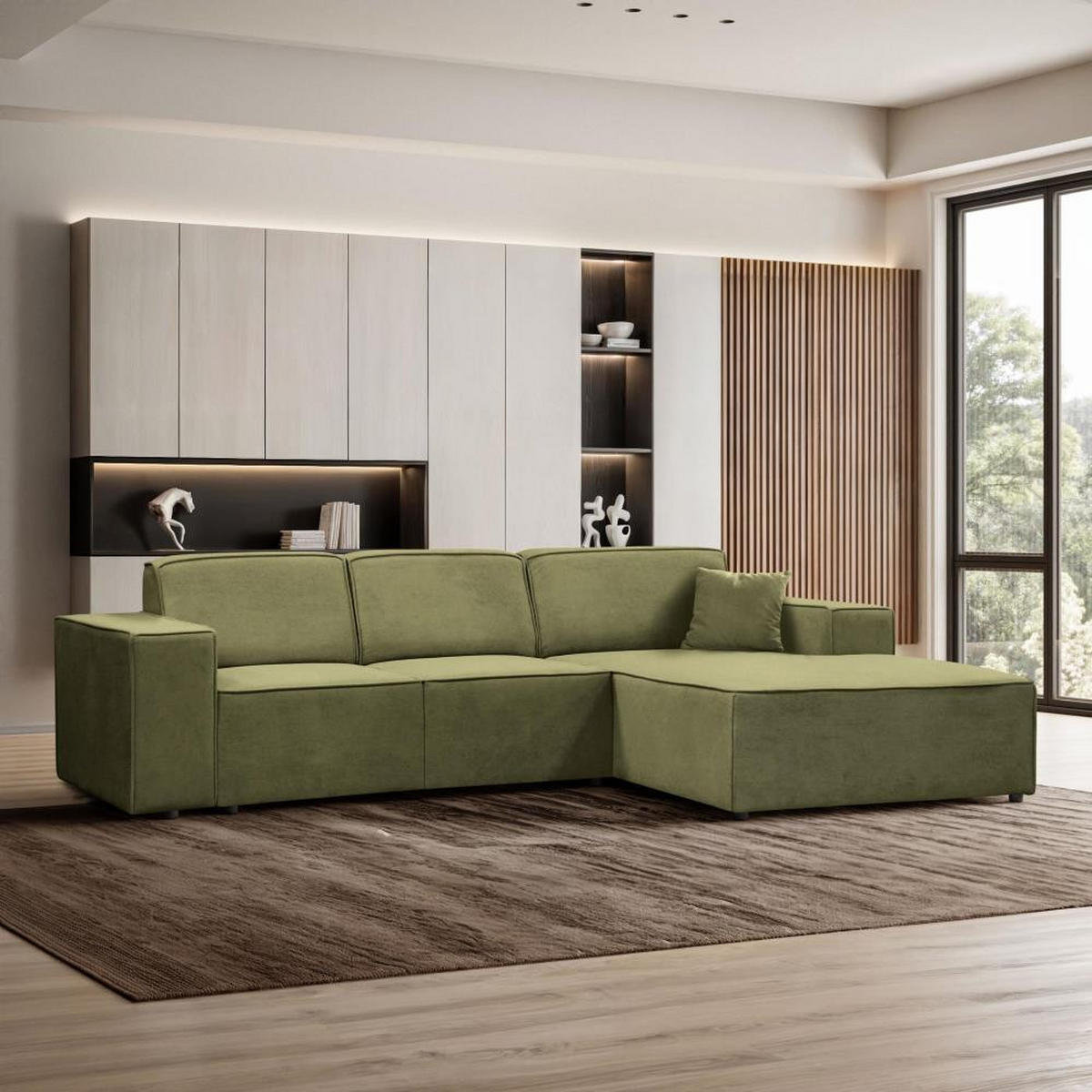 ECKSOFA ohne Schlaffunktion Pedro L hellgrün rechts - Schwarz/Hellgrün, Kunststoff/Textil (267/170cm)