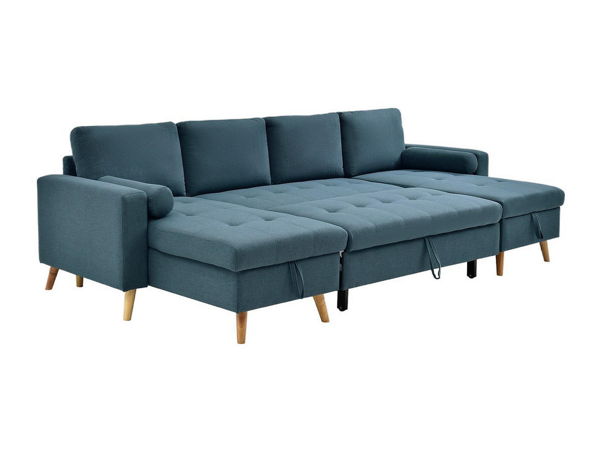 PANORAMA-ECKSOFA mit Schlaffunktion – Stoff – Türkisblau – KORI - Blau, Textil (146/288cm) - Vente-Unique