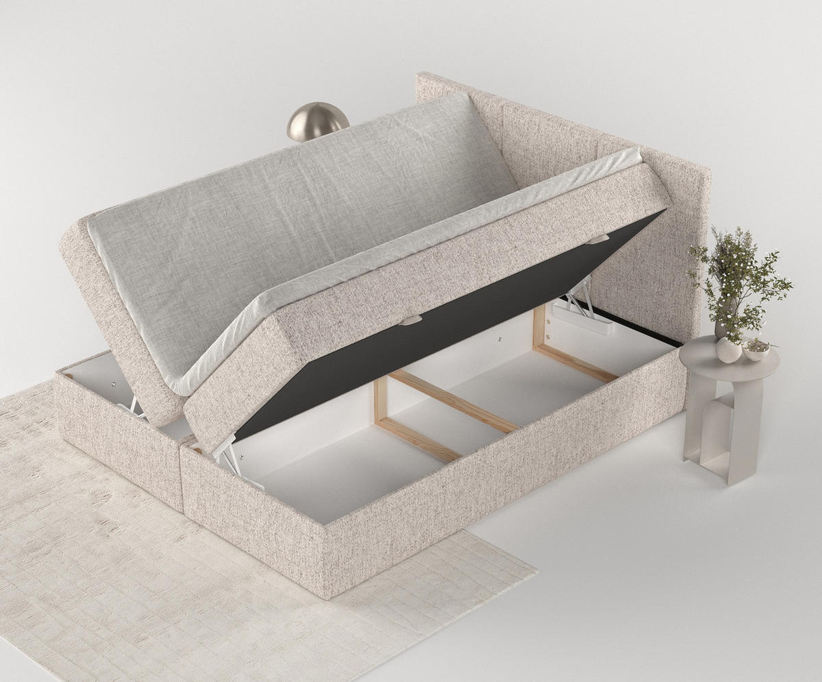 BOXBETT Jonah Hellbraun 200/200 cm im Webstoff - Hellbraun/Schwarz, Holz/Holzwerkstoff (200/200cm) - Maison de Reve