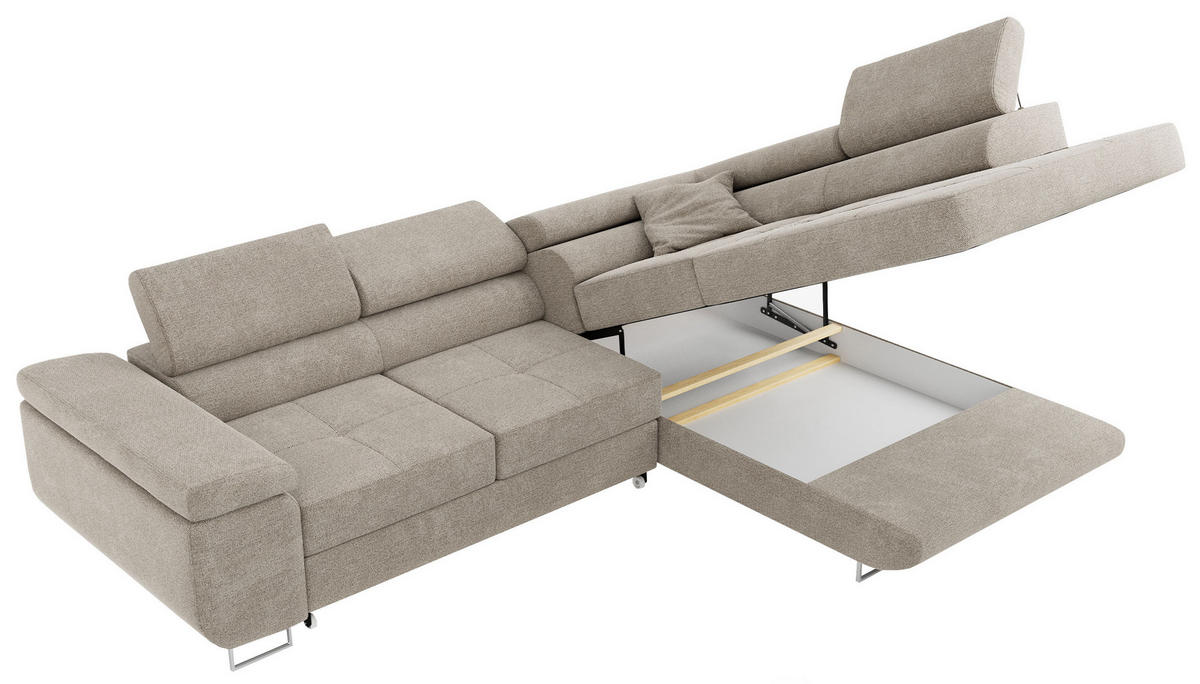 ROHOVÁ SEDAČKA GUSTAW L - Béžová Strukturovaná látka - Pravá Strana - stříbrná/béžová, kov/textil (205/275cm) - MKS