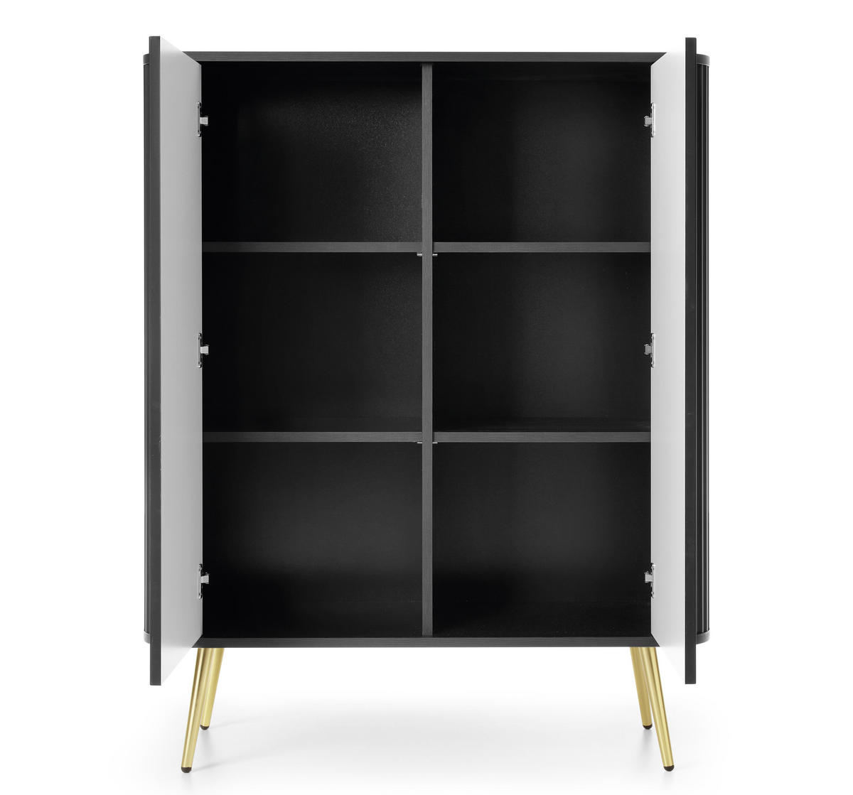 HIGHBOARD Salvia 2T Schwarz, Gold 103/129/39 cm – mit geriffelten Fronten und hohen Beinen - Goldfarben/Schwarz, Holzwerkstoff/Metall (103/129/39cm) - AX Living