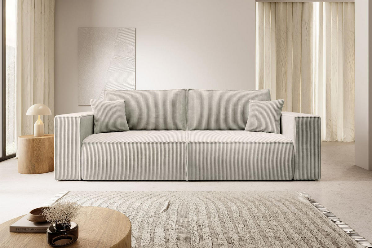 SCHLAFSOFA Farese Cremeweiß Cordbezug - Creme/Schwarz, Kunststoff/Textil (257/85/102cm) - Selsey