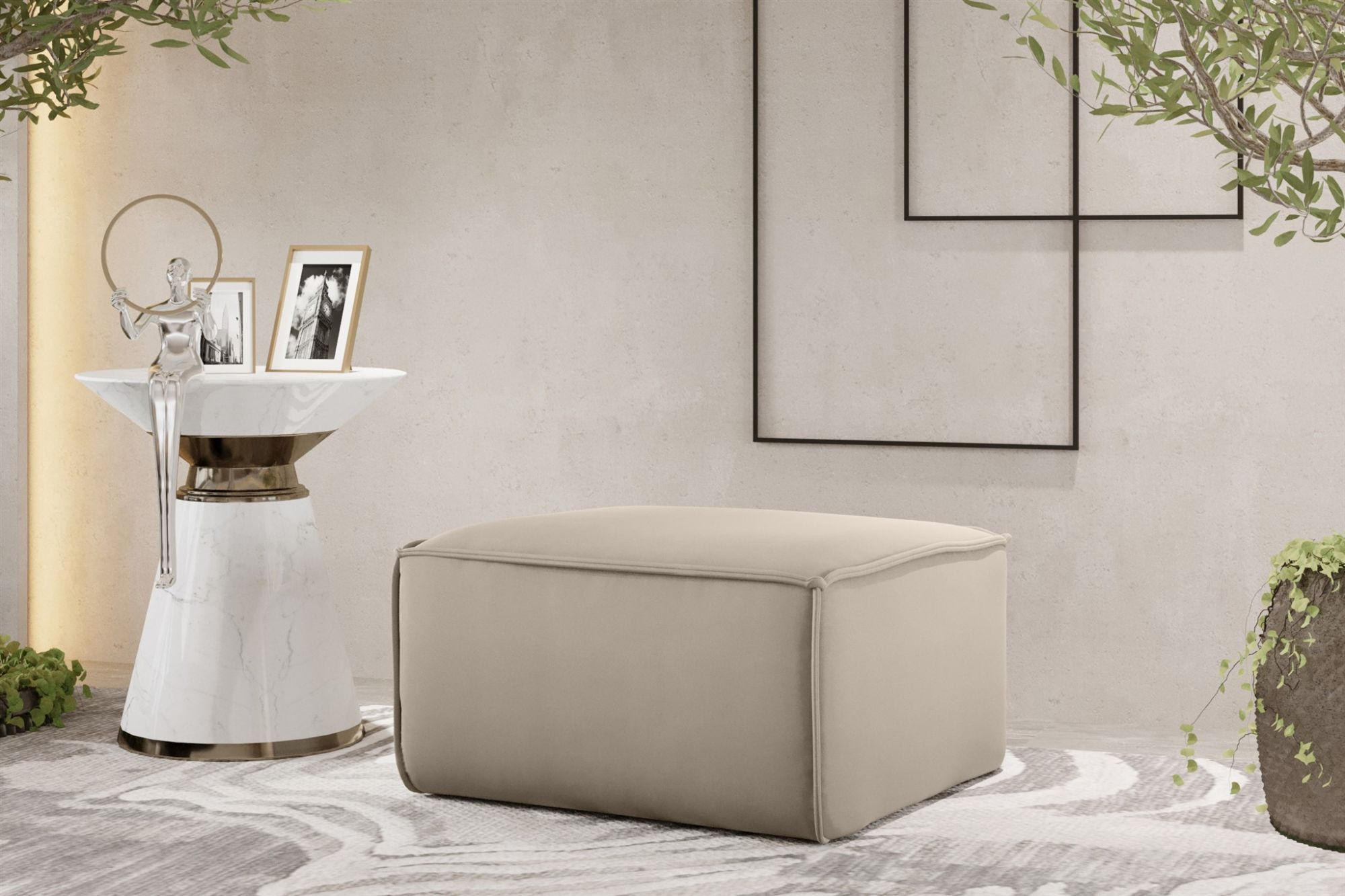 POLSTERHOCKER Celes Prem.65 Op. Velvet - Beige, Holzwerkstoff/Textil (65/40/65cm) - Fun Möbel