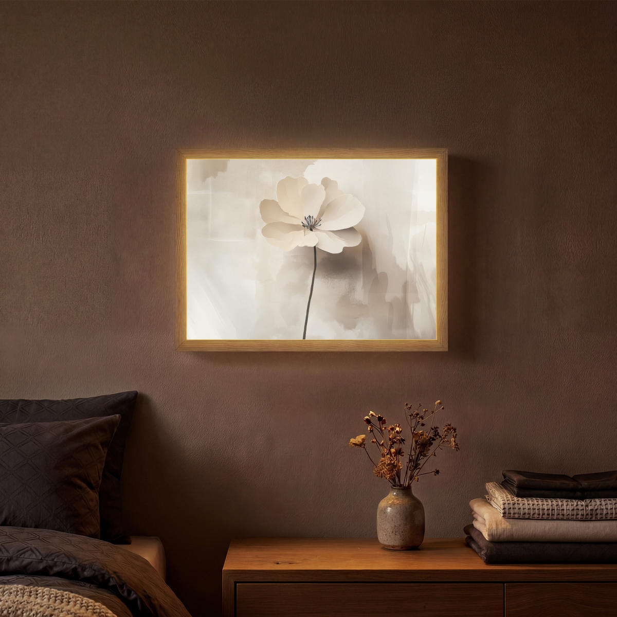 NÁSTĚNNÁ LAMPA S AKUMULÁTOREM Květina - béžová - barva - stín 40x30 cm - béžová, kompozitní dřevo (40/30/8cm) - OnlyWow